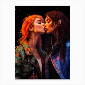 Lesbian Punk Girls Kiss LGBTQ Canvas Print