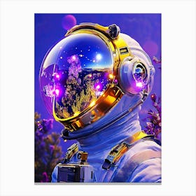 Space Man With Purple Flowers Canvas Print