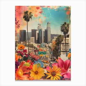 Los Angeles   Floral Retro Collage Style 3 Canvas Print