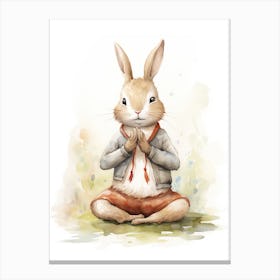 Bunny Practicing Yoga Rabbit Prints Watercolour 1 Canvas Print