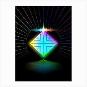 Neon Geometric Glyph in Candy Blue and Pink with Rainbow Sparkle on Black n.0037 Canvas Print