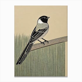 Carolina Chickadee Linocut Bird Canvas Print