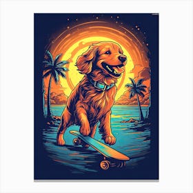 Golden Retriever Dog Skateboarding Illustration 3 Canvas Print