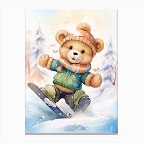 Snowboarding Teddy Bear Painting Watercolour 1 Canvas Print
