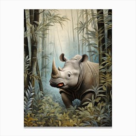 Rhino In The Green Leaves Realistic Illustration 8 Canvas Print