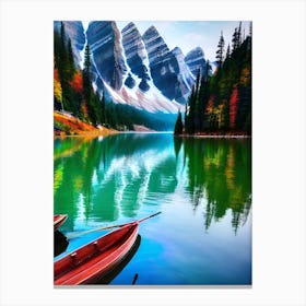 Canoes On A Lake Canvas Print