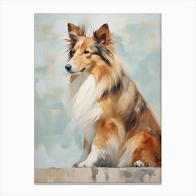 Shetland Sheepdog Dog, Painting In Light Teal And Brown 1 Canvas Print