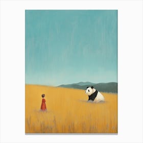  red girl and her panda Canvas Print