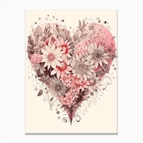 Floral Vintage Sepia Blush Pink Heart 2 Canvas Print