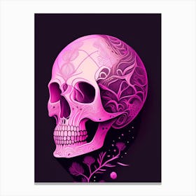 Skull With Cosmic Themes 2 Pink Line Drawing Canvas Print