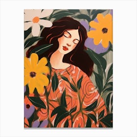 Woman With Autumnal Flowers Passionflower 3 Canvas Print