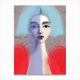 DANCE IN THE MOONLIGHT  - Fashion Illustration Blue Hair, Red Red Dress and Graffiti by  "Colt x Wilde"  Canvas Print