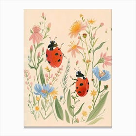 Folksy Floral Animal Drawing Ladybug 2 Canvas Print