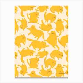 Cats Yellow Pattern Canvas Print