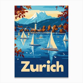 Aihrgdesign A 1970s Inspired Travel Poster For Zurich Canvas Print