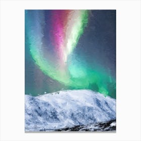 Northern Lights Over Mountains Oil Painting Landscape Canvas Print