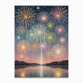 Fireworks Over The Lake Canvas Print