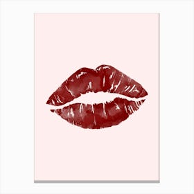 Red Lips On A Pink Background 1 Canvas Print