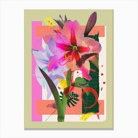 Amaryllis 1 Neon Flower Collage Canvas Print