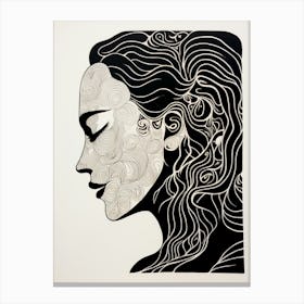 Profile Of Face Linocut Inspired  4 Canvas Print
