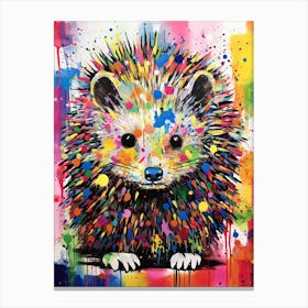 Hedgehog's Street Art Odyssey in Basquiat Style Canvas Print