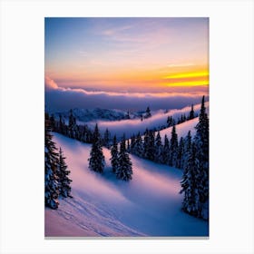 La Plagne, France 1 Sunrise Skiing Poster Canvas Print