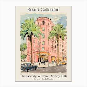 Poster Of The Beverly Wilshire Beverly Hills   Beverly Hills, California   Resort Collection Storybook Illustration 2 Canvas Print