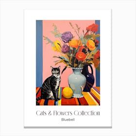 Cats & Flowers Collection Bluebell Flower Vase And A Cat, A Painting In The Style Of Matisse 2 Canvas Print
