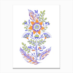 Folk Floral Silkscreen Purple Canvas Print