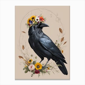 Crow With Flowers 3 Canvas Print