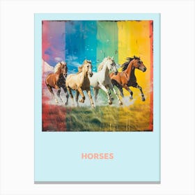 Horses Galloping Rainbow Poster 3 Canvas Print