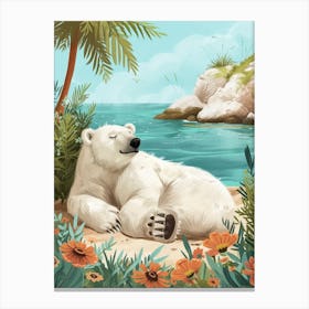 Polar Bear Relaxing In A Hot Spring Storybook Illustration 2 Canvas Print