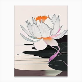 Blooming Lotus Flower In Lake Abstract Line Drawing 3 Canvas Print