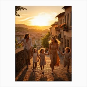 A Large Family Enjoying Their Day In Nature During The Stunning Sunset Siblings Laughing Lively Ch Canvas Print