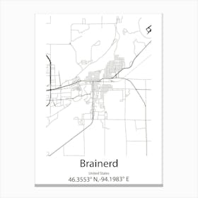 Brainerd,United States Minimalist Map Canvas Print