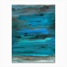 Abstract Moody Dramatic Watercolour Landscape in Jewel Teal Canvas Print