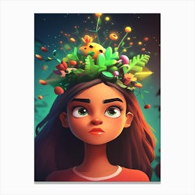 Girl With Flowers On Her Head 3 Canvas Print