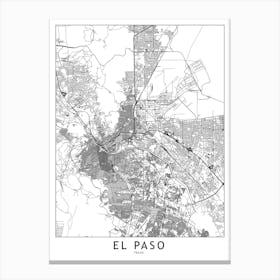 El Paso White Map Canvas Print