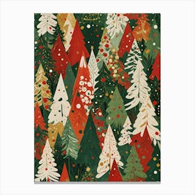 Abstract Christmas Trees in Red, Green, Cream Canvas Print