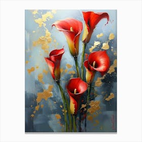 Gold Plated Red Calla Lily Flowers Canvas Print