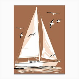 Sailboat With Seagulls Canvas Print