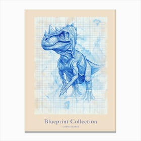 Carnotaurus Dinosaur Blue Print Sketch 1 Poster Canvas Print