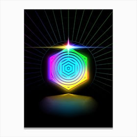Neon Geometric Glyph in Candy Blue and Pink with Rainbow Sparkle on Black n.0406 Canvas Print