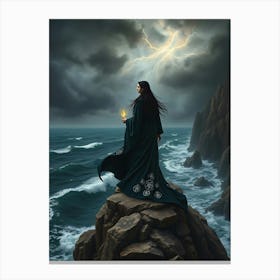 Dark Witch on A Rock by the Ocean Stampe su tela