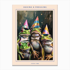 Frogs In Party Hats Painting Style 1 Poster Canvas Print