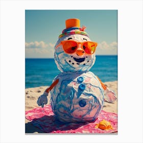 Snowman On The Beach 1 Canvas Print