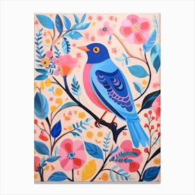 Pink Scandi Eastern Bluebird 3 Canvas Print