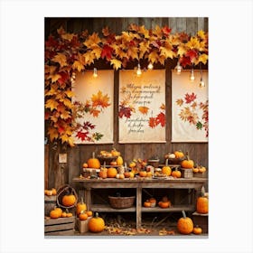 Autumnal Festival Scene Acorn Embraced By Falling Leaves Pumpkins Nestled Among Harvested Vegetabl (5) Canvas Print