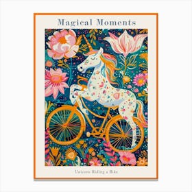 Floral Fauvism Style Unicorn Riding A Bike 1 Poster Canvas Print