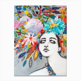 Fashion Plate Floral Female Sketch In Colors Canvas Print